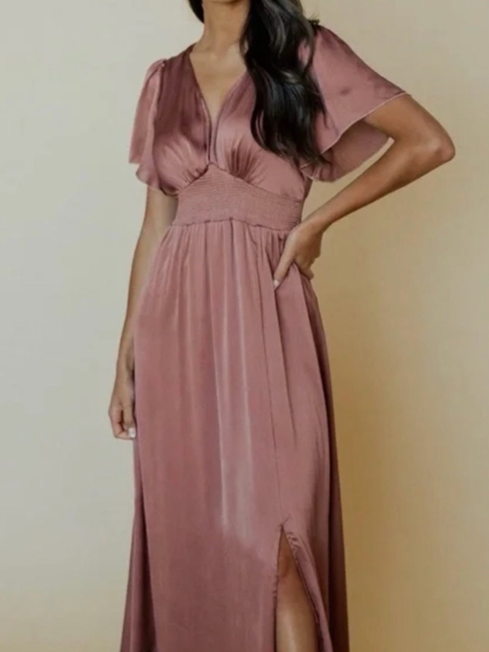 Baltic Born Mauve Pink Maxi Dress with Flutter Sleeves